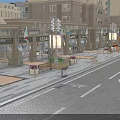 Vibrant Commercial Street With Colorful Storefronts Street Lamps Flower Beds Benches And Bicycle Lane