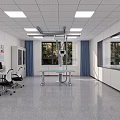 Training Room Interior With Neatly Arranged Blue Chairs Large Windows And Blue Curtains