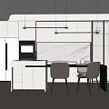 Modern Open Concept Dining Area With Marble Island Pendant Lights And Chairs