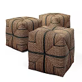 Brown Woven Ottoman with Black Line Details and Square Design