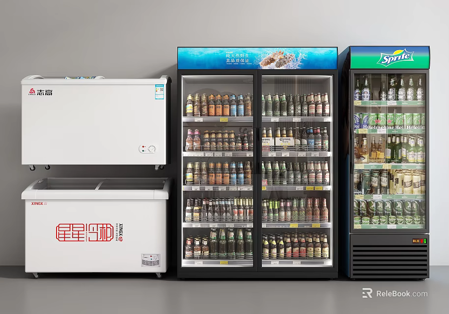 Commercial Glass Door Refrigerators And Freezers With Beverage Display And Storage 3d model 