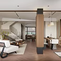 Warm Modern Wood Tone Living And Dining Room Interior Design With Cozy Home Furnishings