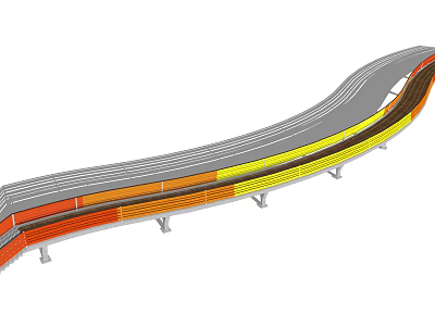 Curved Modern Landscape Bridge With Multi Layered Lanes And Support Structure 3d model