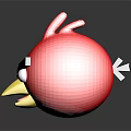 Red Angry Bird Cartoon Character With Black Eyebrows And Yellow Beak On Reflective Background