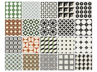 Various Geometric Pattern Tiles Collection With Different Shapes And Colorful Designs 3d model
