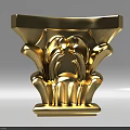 Golden Ornate Carved Capital With Classical Architectural Decorative Design Features