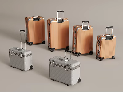 Various Sizes Hard Shell Suitcases In Brown Silver With Striped Design Retractable Handles And Wheels 3d model
