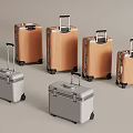 Various Sizes Hard Shell Suitcases In Brown Silver With Striped Design Retractable Handles And Wheels