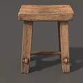 Rustic Wooden Stool With Solid Wood Construction Four Legged Design And Natural Texture 3d model
