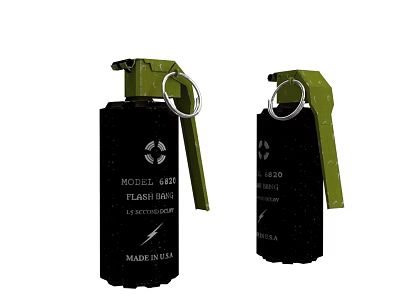Black And Green Flash Bang Grenades With MOTOR 642 And M18 20 Labels 3d model