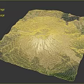Detailed Volcanic Terrain 3D Model With Snowy Crater Lava Flows Green Vegetation And Blue Water