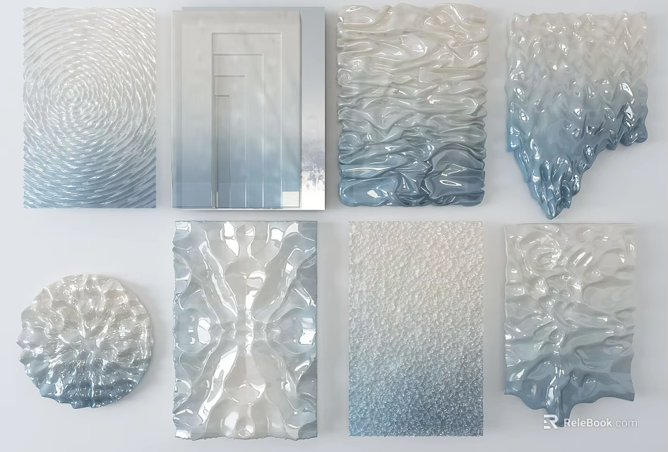 Textured 3D Wall Decor With Blue White Patterns And Various Abstract Designs 3d model 