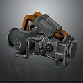 Watercraft Engine Part With Orange Pipes Gray Metal Structure And Reflective Surface 3d model