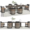 New Chinese Dining Table and Chair Set Rattan Dining Table and Chair Carpet 3d model