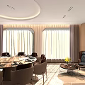 Elegant Private Dining Box Interior With Round Table Sofa And Wall Painting 3d model