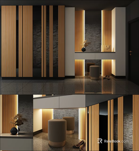 Elegant Modern Wooden Dressing Table With Illuminated Mirror Stool And Storage 3d model