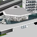 Modern Sales Office Building With Glass Curtain Wall And Curved Water Feature