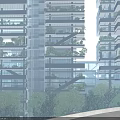 Modern Multi storey Office Building With Glass Curtain Walls And Balcony Greenery Design