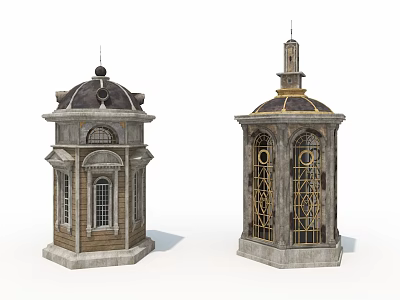 Historic Classical Pavilions Featuring Detailed Domes Ornate Windows And Stone Bases 3d model