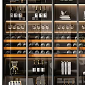 Modern Stylish Wine Cabinet Display With Wine Bottles Glassware Books And Decorative Items