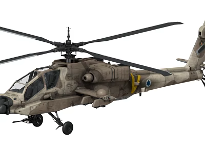 Military Attack Helicopter With Camouflage Paint Twin Rotor System And Yellow Blue Insignia 3d model