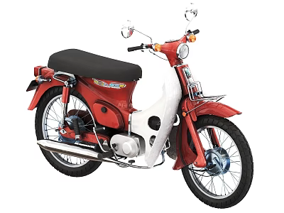 Red and White Classic Motorcycle With Black Seat Front Headlight and Rearview Mirrors 3d model