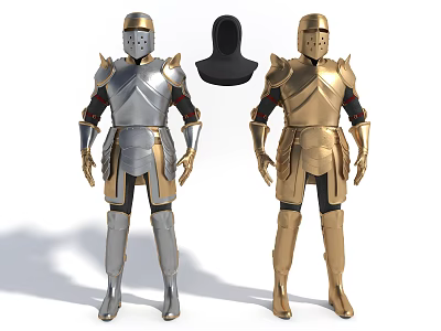 Silver And Gold Medieval Knight Armor Sets With Black Helmet 3d model