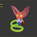 Cute Fantasy Creature With Large Striped Ears Green Eyes Holding Small Orange Item And Black Rings