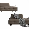 Modern Brown Sectional Sofa With Plaid Blanket Side Table And Cup 3d model