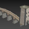Classic Stone Bridge With Twin Towers And Multiple Arches Structure Design 3d model