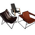 Brown Black Tan Leather Accent Chairs With Metal Frame And Wooden Arms