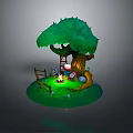 Lush Green Tree With Small House Under Canopy And Grassy Base 3d model