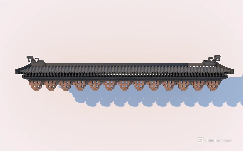 Traditional Building Exterior Wall With Tile Roof And Ornate Carved Decorations 3d model 
