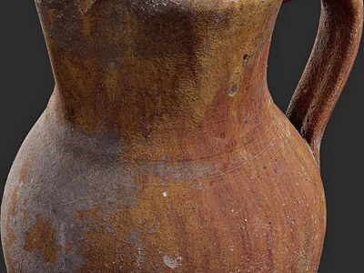 Vintage Handcrafted Ceramic Vessel With Rustic Brown Yellow Hue And Handle Patina Texture 3d model