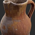 Vintage Handcrafted Ceramic Vessel With Rustic Brown Yellow Hue And Handle Patina Texture