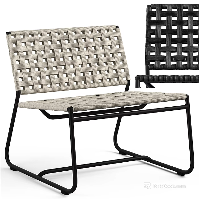 Modern Stylish Woven Leisure Chair with Metal Frame Beige and Black Design 3d model 