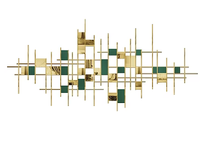 Modern Geometric Wall Decor With Gold Metal Frame And Green Square Details 3d model