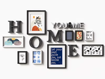 Modern Wall Decor with Mixed Frames Letters and Typography Art Prints 3d model