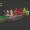 3D Rendered Cargo Ship With Multiple Masts And Colored Hull