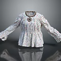 White Floral Printed Women's Blouse With Ruffled Cuffs And Decorative Collar