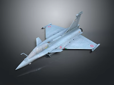 Gray Fighter Jet 3D Model Featuring Red White Wing Emblems in Side View 3d model