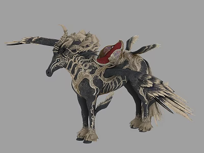 Mythical Flying Winged Horse with Red Saddle and Intricate Black White Design Details 3d model