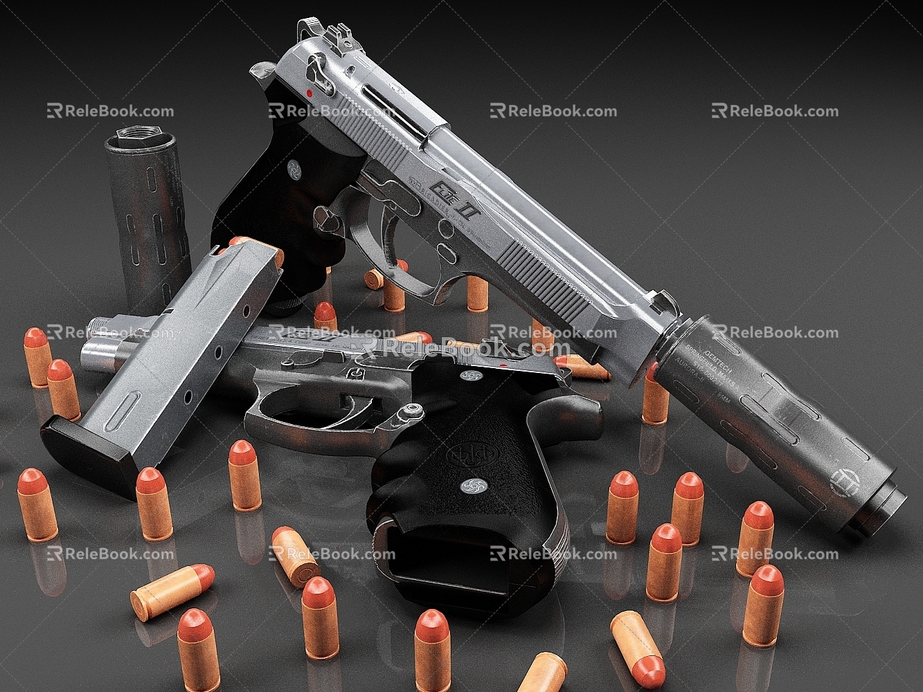 Beretta Elite Pistol Silencer Pistol Bullet Weapon 3d model