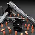 Classic 1911 Pistol With Silver Finish Bullets And Magazine On Black Surface