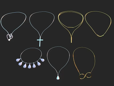 Elegant Silver And Gold Necklaces With Cross Heart Teardrop Pendants And Chains 3d model