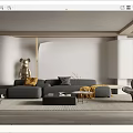 Elegant Modern Living Room Interior With Gray Sofa Bear Sculpture And Coffee Table