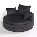 Black Round Lazy Sofa With Modern Leather Design And Comfortable Cushions 3d model