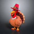 Cartoon Thanksgiving Turkey With Red Pilgrim Hat And Feather Details
