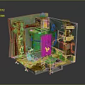 Detailed Miniature Architectural Model With Green Walls Red Framework Yellow Floor And Staircase