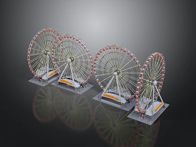 Four Colorful Ferris Wheel Models With Detailed Structures On Display Platforms 3d model